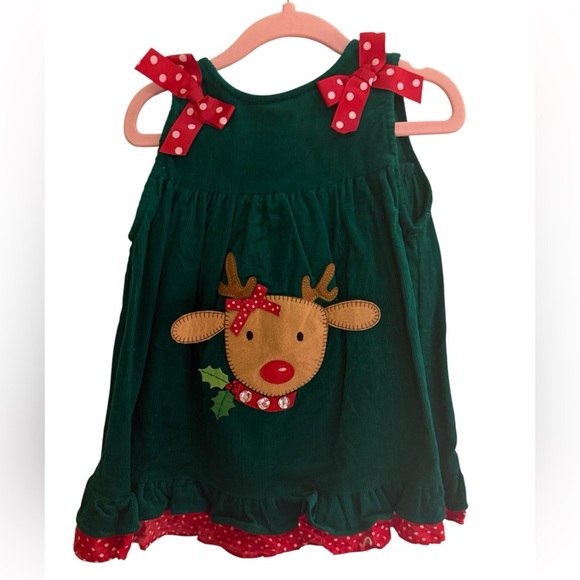 Rare Editions Other - Rare Editions Christmas Reindeer Dress 24M Green Corduroy Holiday Outfit